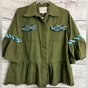 Beautiful stories jacket Womens Sz Small embroidered Boho Paisley cotton Hippie‎
